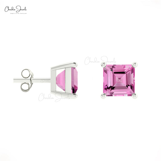 Load image into Gallery viewer, Solid 14k Gold Pink Sapphire Studs Genuine 4mm September Birthstone Earrings For Gift
