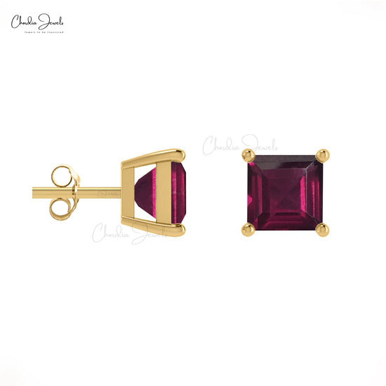 Natural 0.7ct Rhodolite Garnet Mini Studs 14k Real Gold January Birthstone Earrings For Love