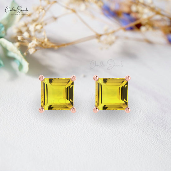 Load image into Gallery viewer, 14k gold yellow sapphire studs
