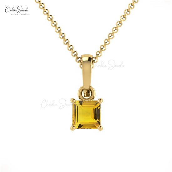 Solid 14k Gold Natural Citrine Pendant 4mm Square Cut Solitaire Pendant Elegant Hallmark Jewelry For Valentine's Day Gift