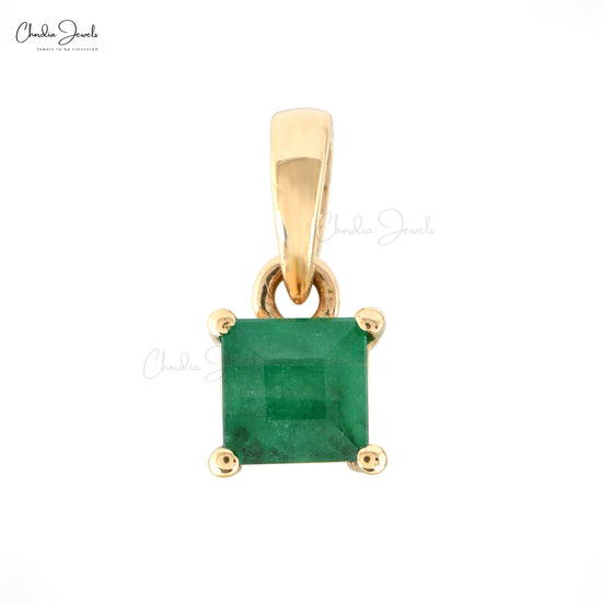 Solitaire Pendant With Emerald Gemstone 14K Yellow Gold May Birthstone Pendant For Women