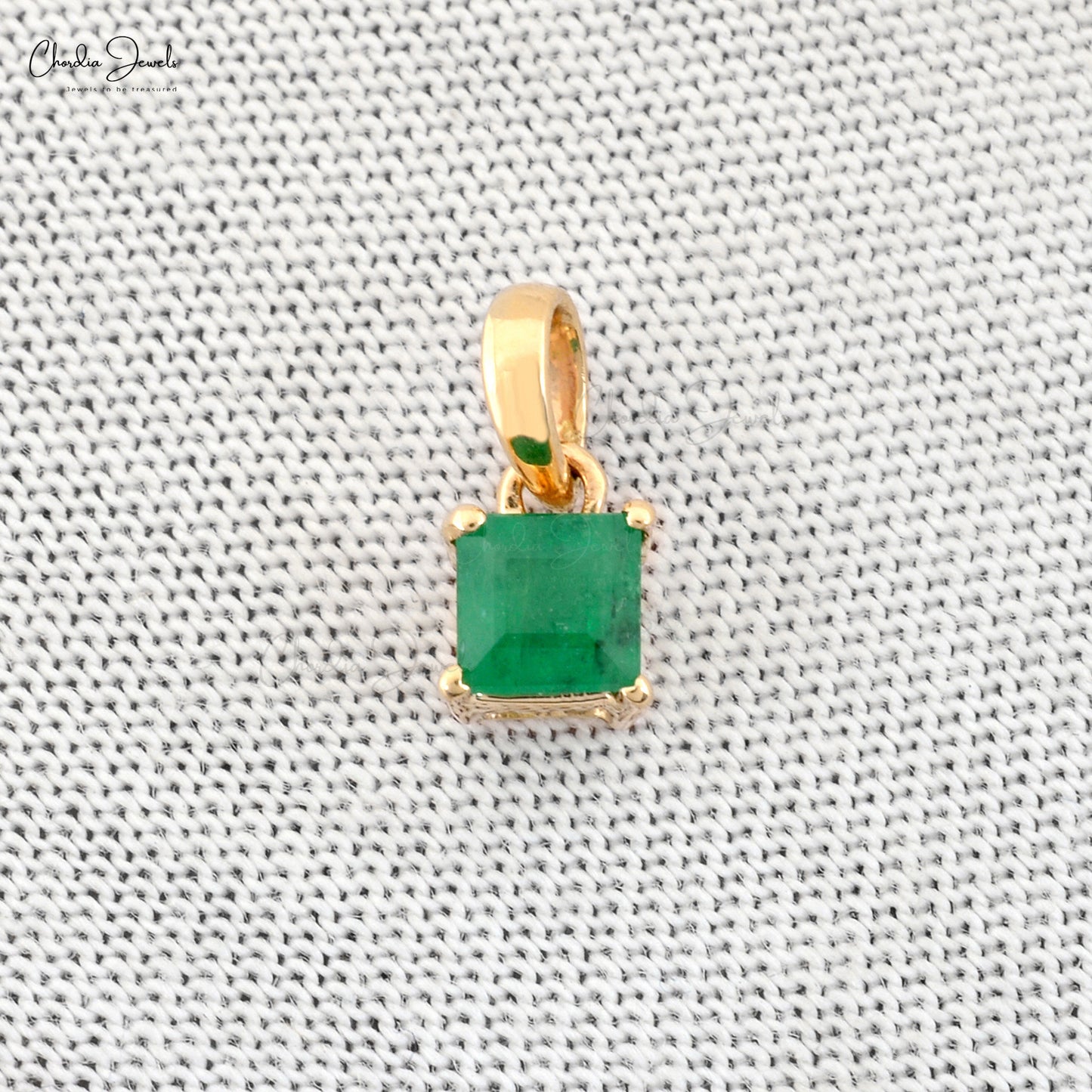 Solitaire Pendant With Emerald Gemstone 14K Real Gold May Birthstone Pendant For Women