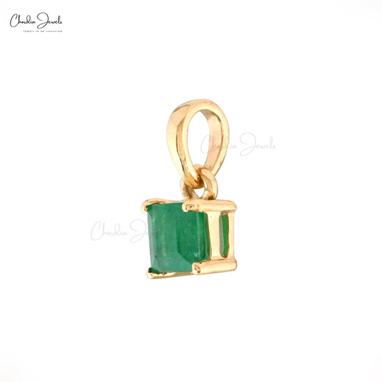 Solitaire Pendant With Emerald Gemstone 14K Real Gold May Birthstone Pendant For Women