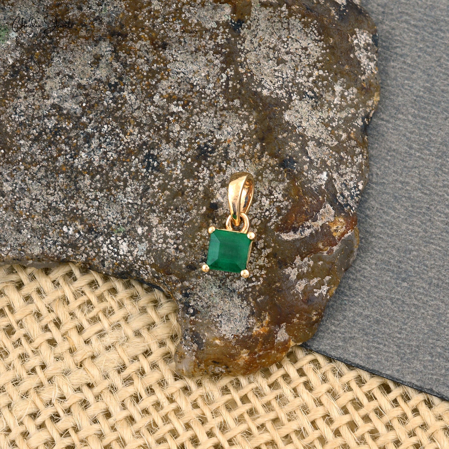 Solitaire Pendant With Emerald Gemstone 14K Real Gold May Birthstone Pendant For Women