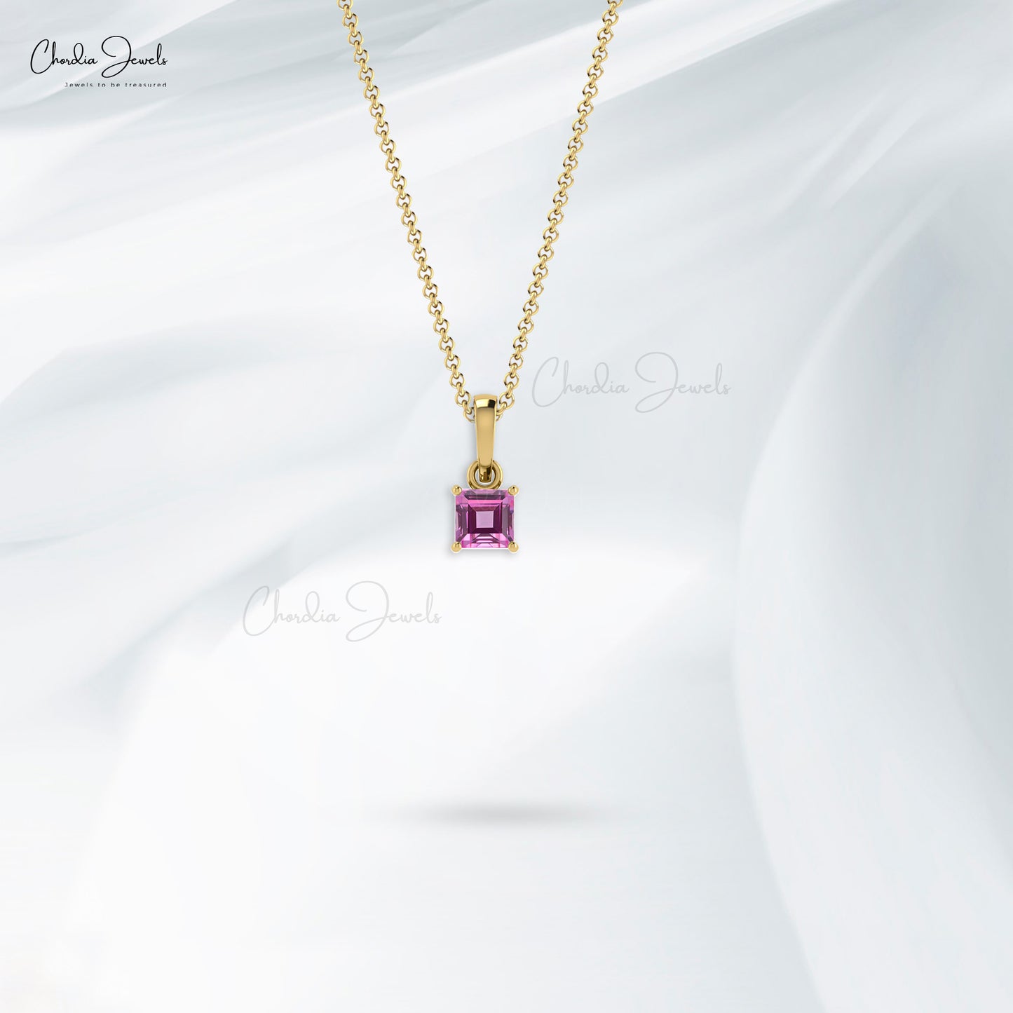 Load image into Gallery viewer, Genuine Pink Sapphire Solitaire Pendant 4mm Square Cut Gemstone Handmade Pendant Necklace 14k Real Gold Affordable Jewelry

