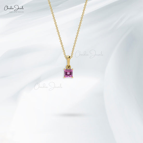 Load image into Gallery viewer, Genuine Pink Sapphire Solitaire Pendant 4mm Square Cut Gemstone Handmade Pendant Necklace 14k Real Gold Affordable Jewelry

