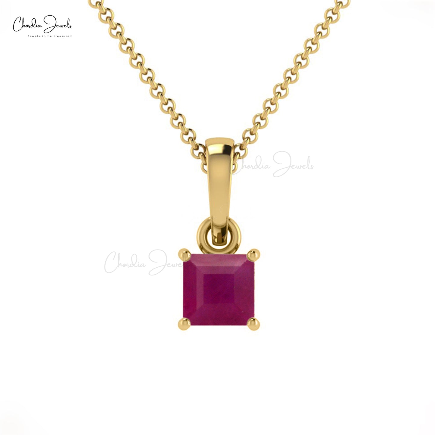 Natural Ruby Solitaire Pendant 0.35Ct Square Cut Gemstone Handmade Pendant 14k Real Gold Minimalist Pendant Personalized Gift For Her