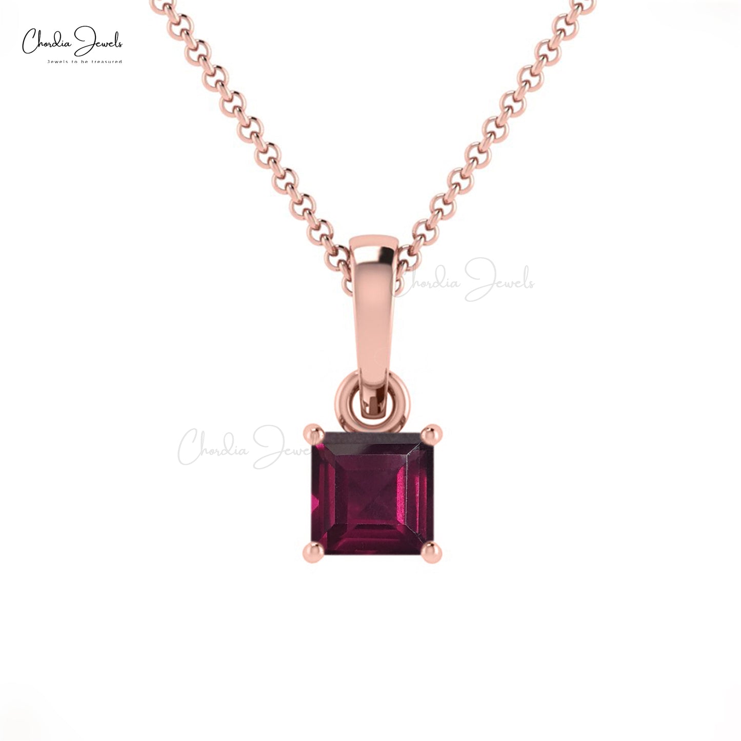 Elegant Rhodolite Garnet Gemstone Pendant 4mm Square Cut Handmade Pendant Genuine 14k Real Gold Fine Gold Jewelry For Gift