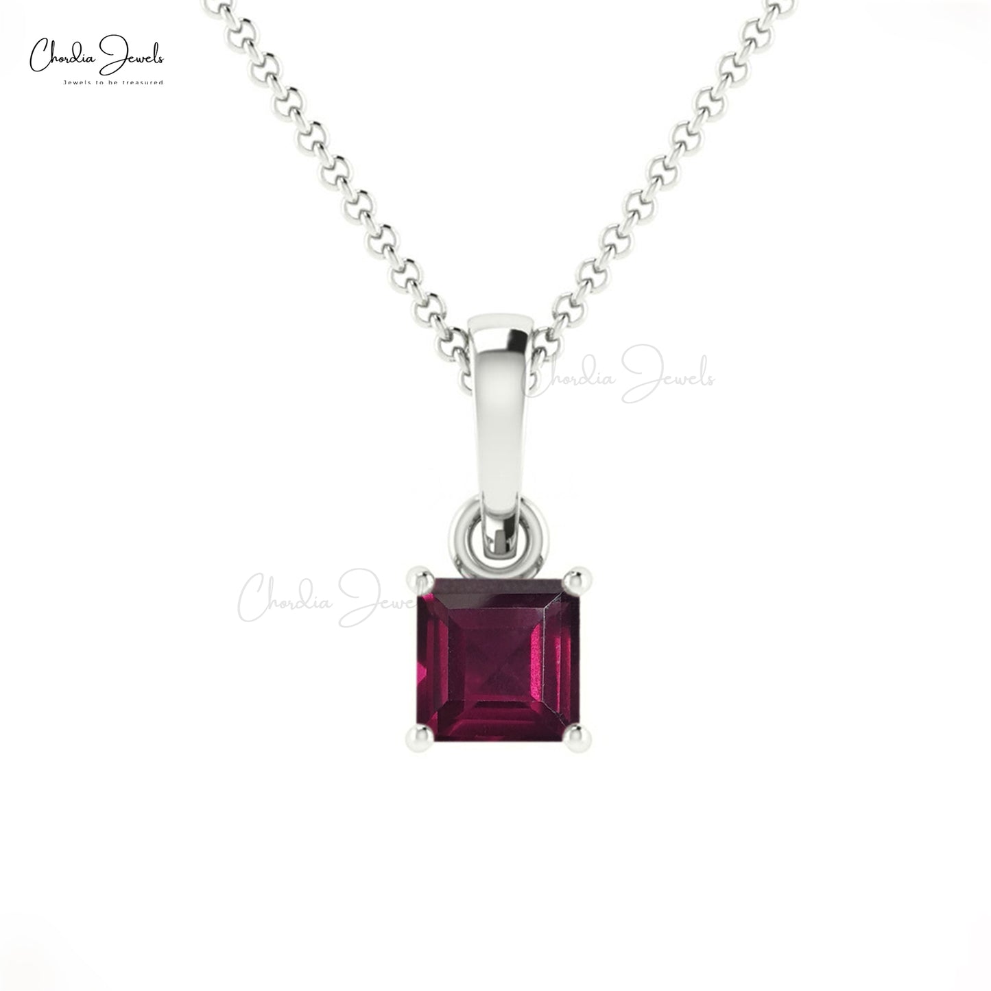 Elegant Rhodolite Garnet Gemstone Pendant 4mm Square Cut Handmade Pendant Genuine 14k Real Gold Fine Gold Jewelry For Gift