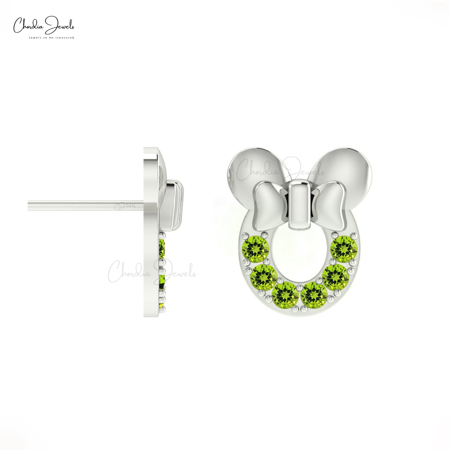 Real 14k Gold Disney Earrings Genuine Peridot Mickey Mouse Studs Earring For Birthday Gift