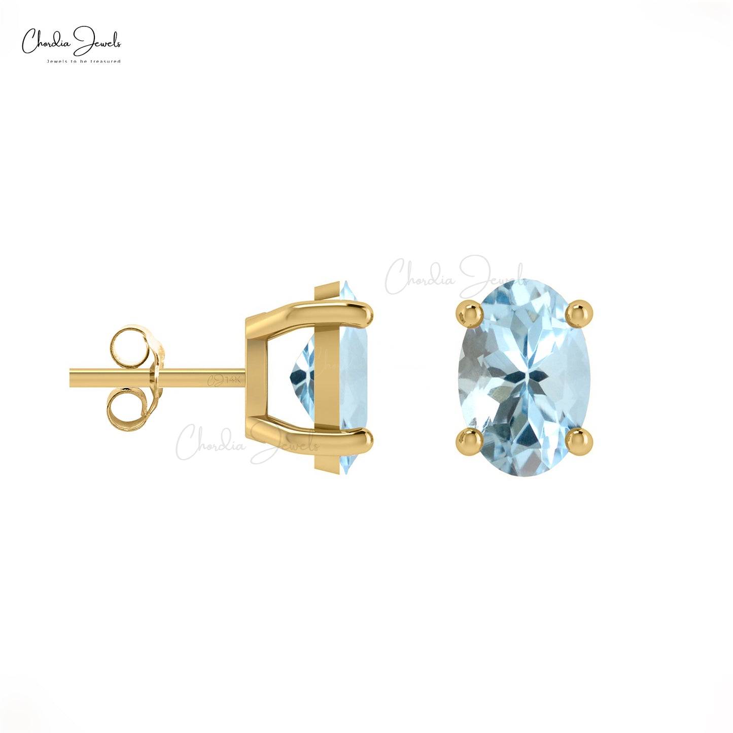 Authentic Aquamarine Solitaire Stud Earrings in 14k Solid Gold Minimalist Earrings