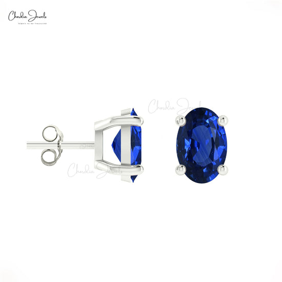 Genuine 1.44ct Blue Sapphire Solitaire Stud Earrings 14k Real Gold Single Stone Small Studs