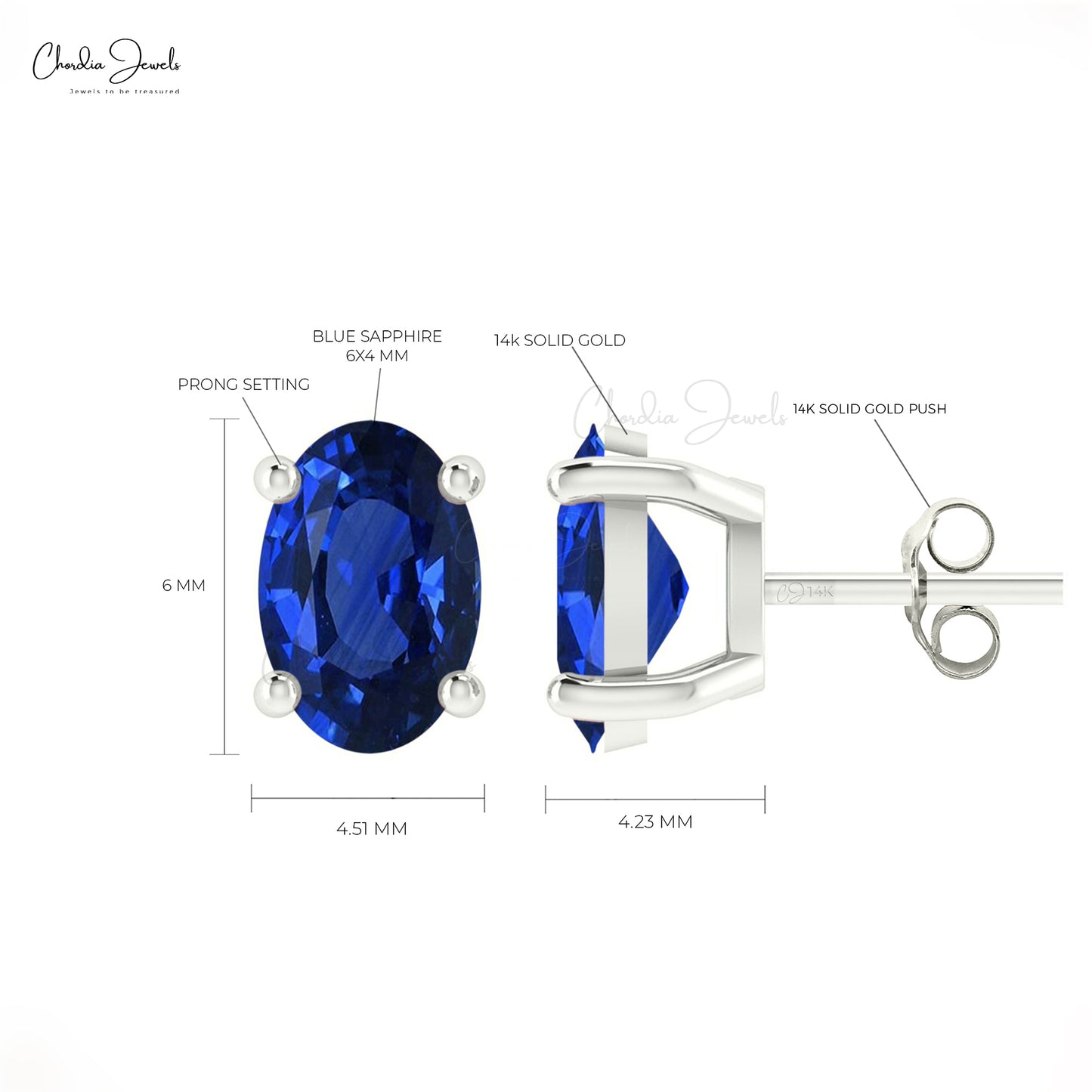 Genuine 1.44ct Blue Sapphire Solitaire Stud Earrings 14k Real Gold Single Stone Small Studs