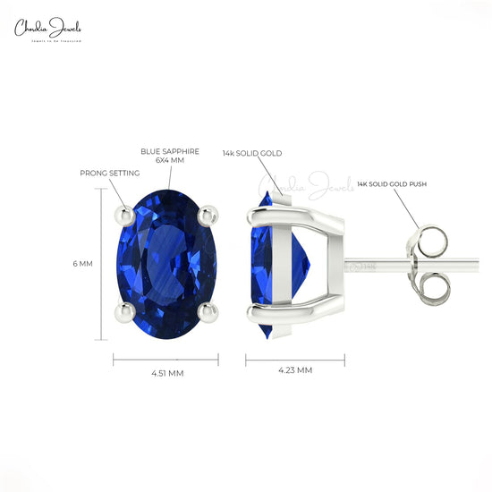 Genuine 1.44ct Blue Sapphire Solitaire Stud Earrings 14k Real Gold Single Stone Small Studs