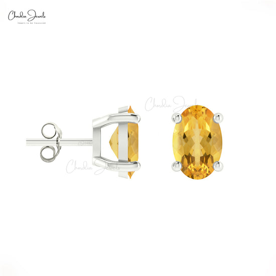 Authentic 1.4ct Citrine 14k Solid Gold Single Stone Stud Earrings