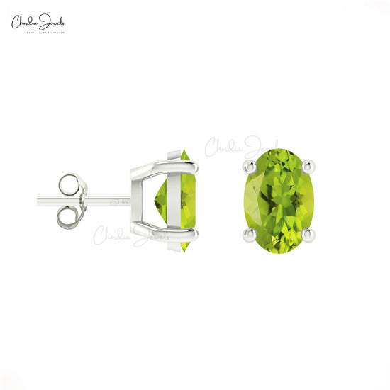 Prong Set 1.44ct Peridot Solitaire Studs 14k Real Gold Light Weight Gemstone Stud Earrings