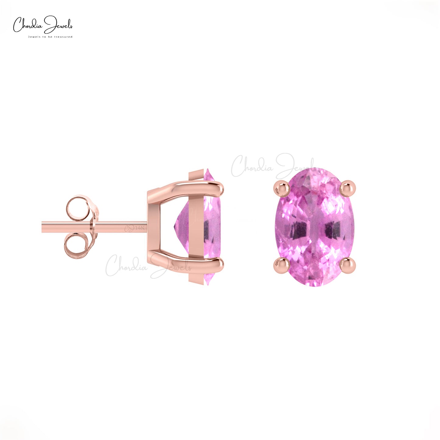 Prong Set Oval Pink Sapphire 14k Solid Gold Stud Earrings