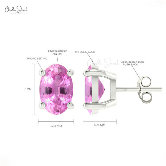 Prong Set Oval Pink Sapphire 14k Solid Gold Stud Earrings