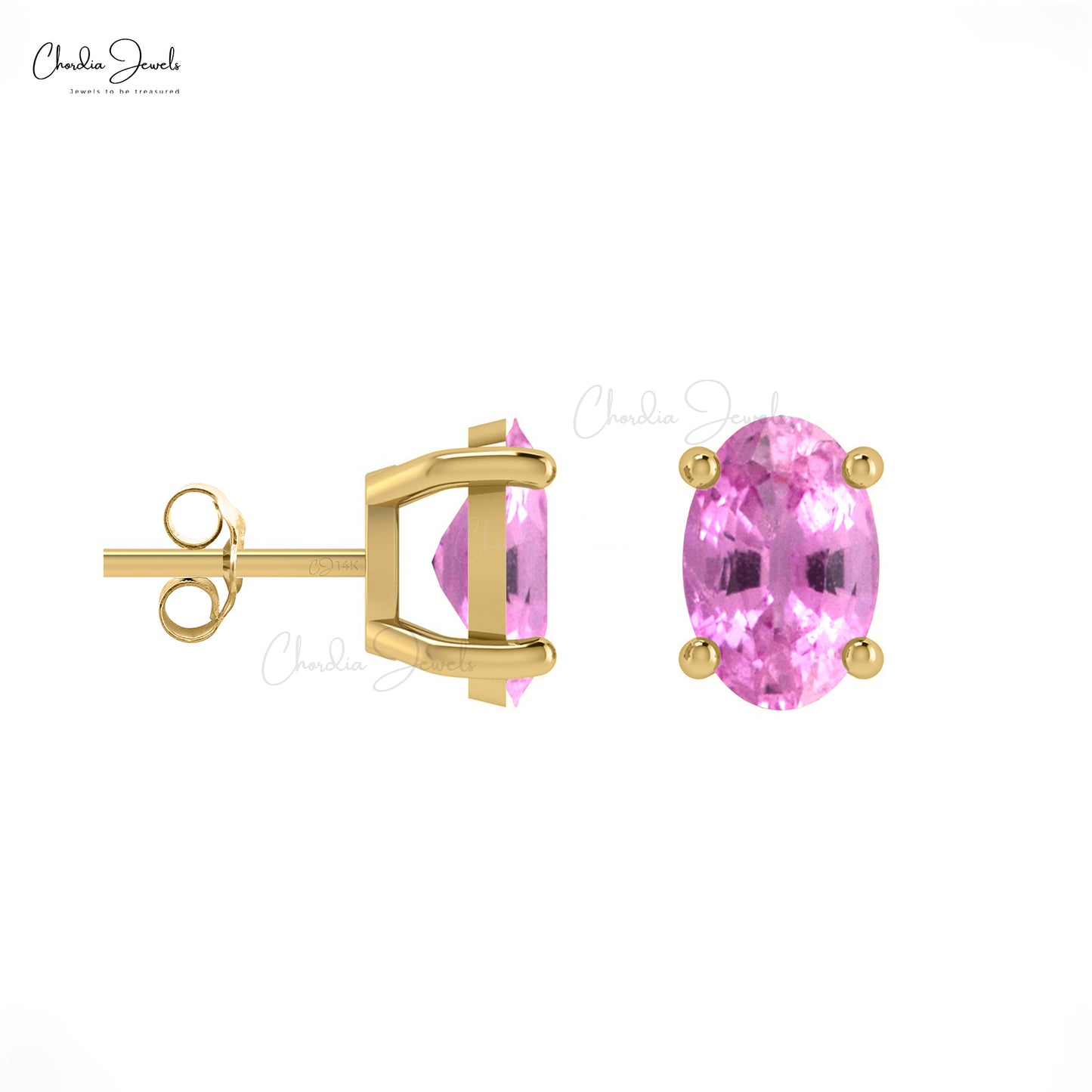 Prong Set Oval Pink Sapphire 14k Solid Gold Stud Earrings