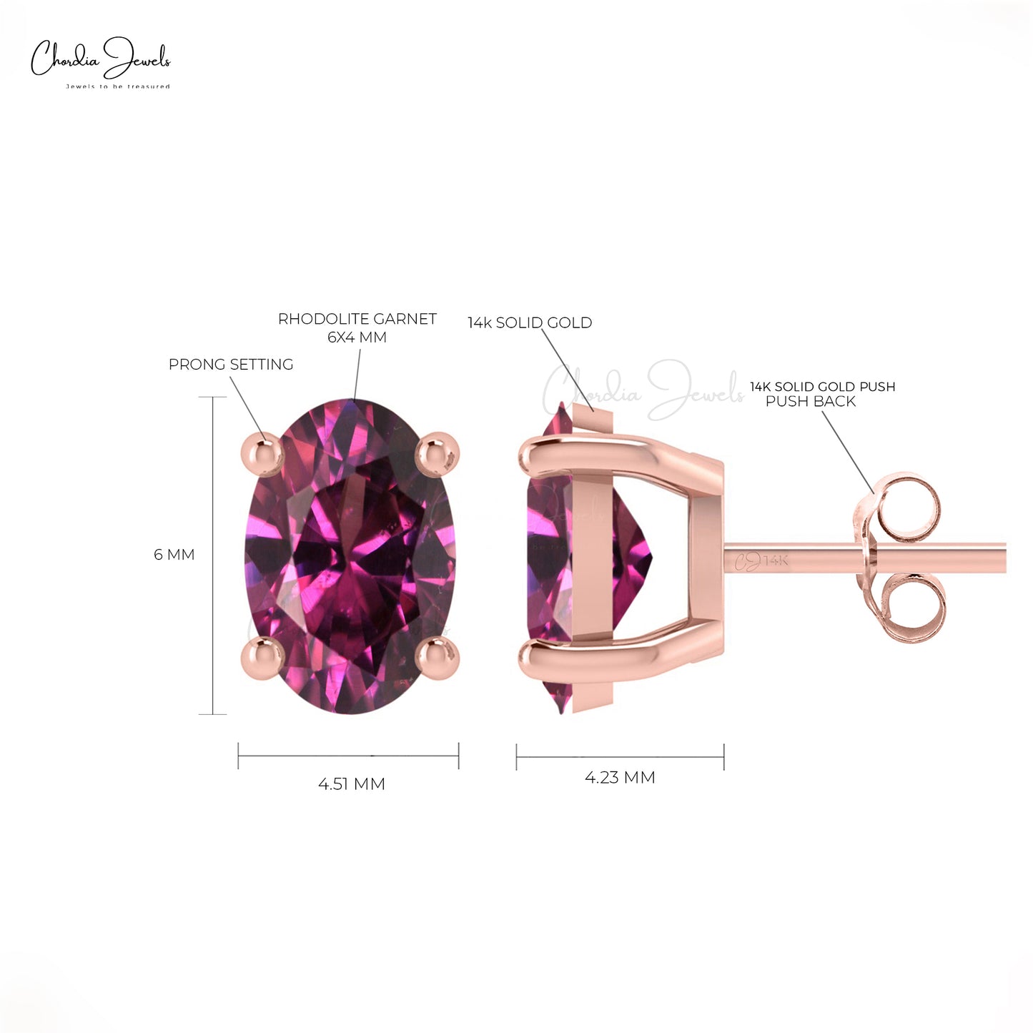 14k gold rhodolite garnet studs