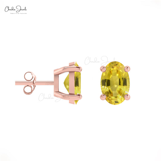 Real Oval Yellow Sapphire 14k Gold Solitaire Stud Earrings