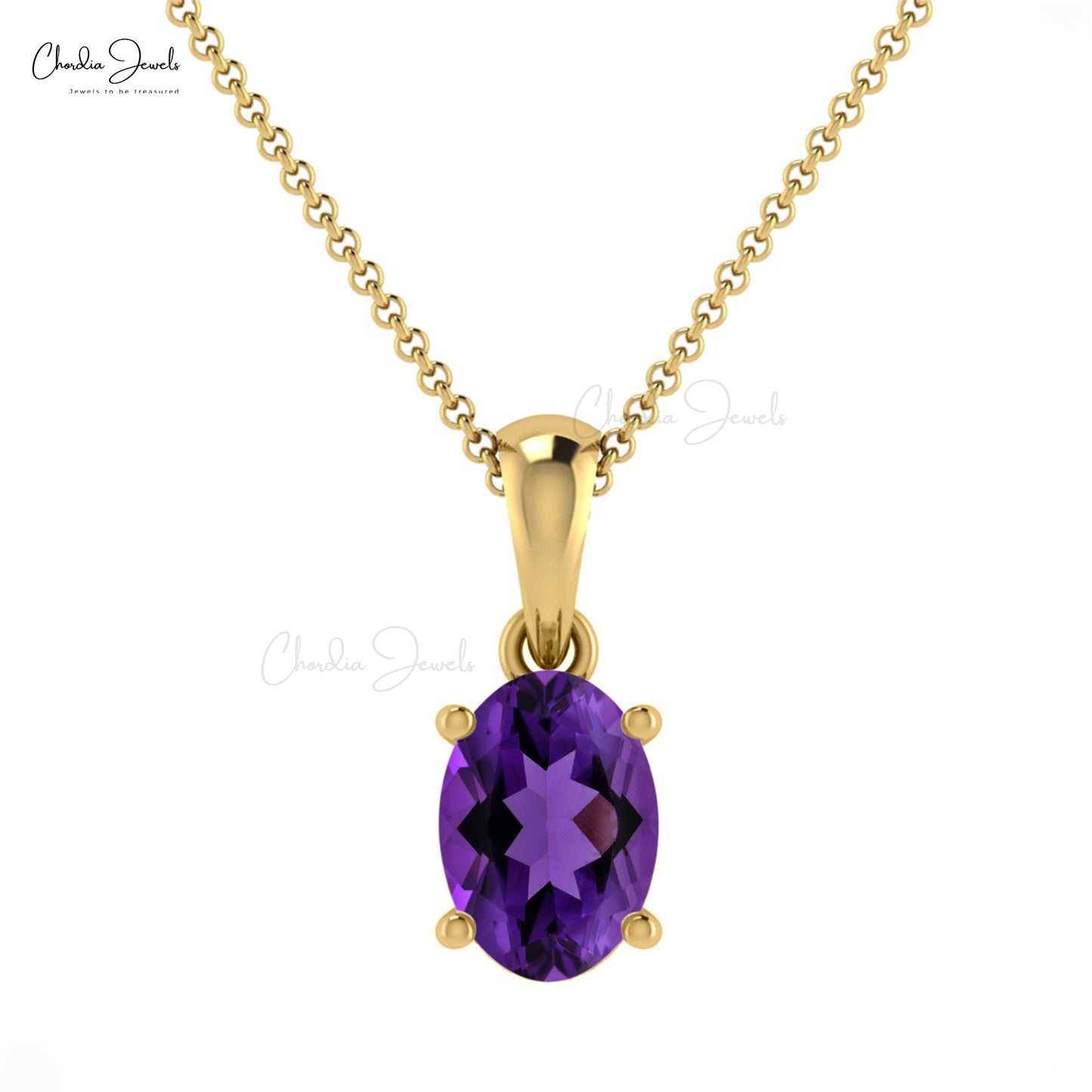 Oval Cut Natural Amethyst 0.44Ct Solitaire Handcrafted Pendant in 14k Solid Gold
