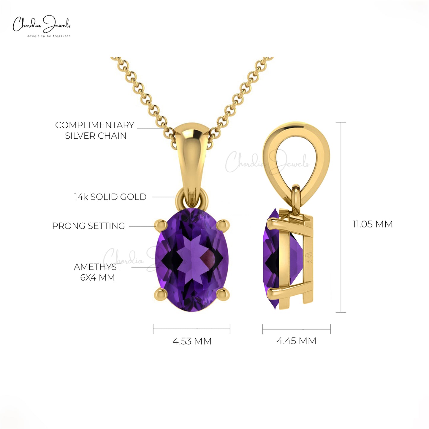 amethyst solitaire dainty pendant