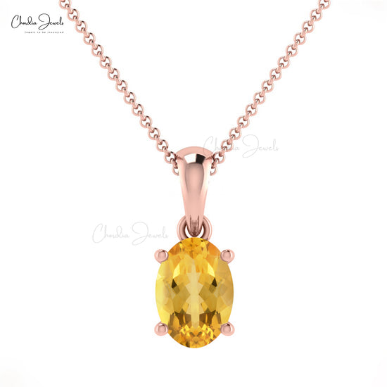 Classic 0.42ct Citrine Gemstone Solitaire Pendant 14k Solid Gold  Birthstone Fine Jewelry