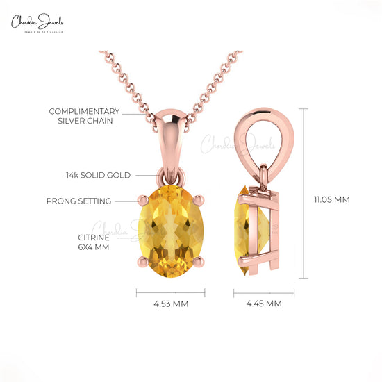 Natural 0.42ct Citrine Gemstone Pendant 14k Solid Gold Chain Pendant For Birthday Gift