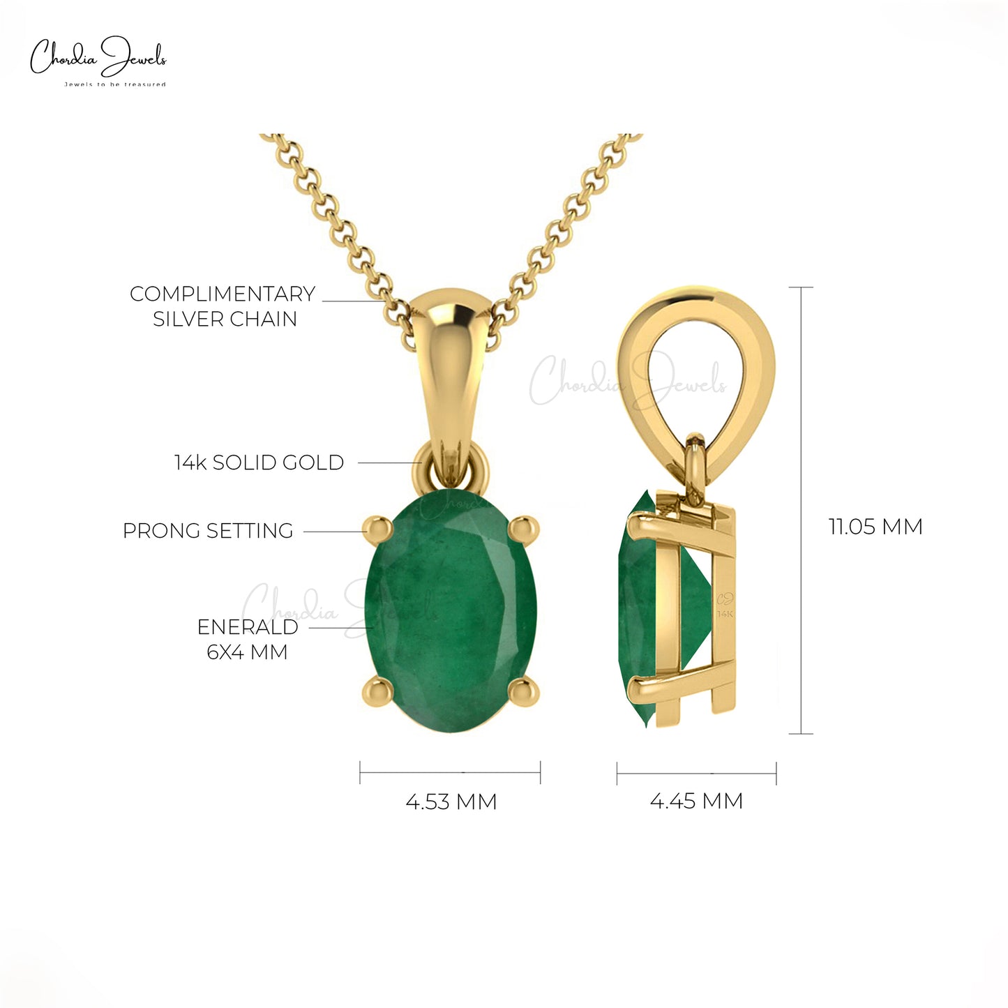 Green Emerald Prong Set Pendant 0.54Ct Oval Cut Handmade Pendant Genuine 14k Real Gold Hallmarked Dainty Jewelry For Her