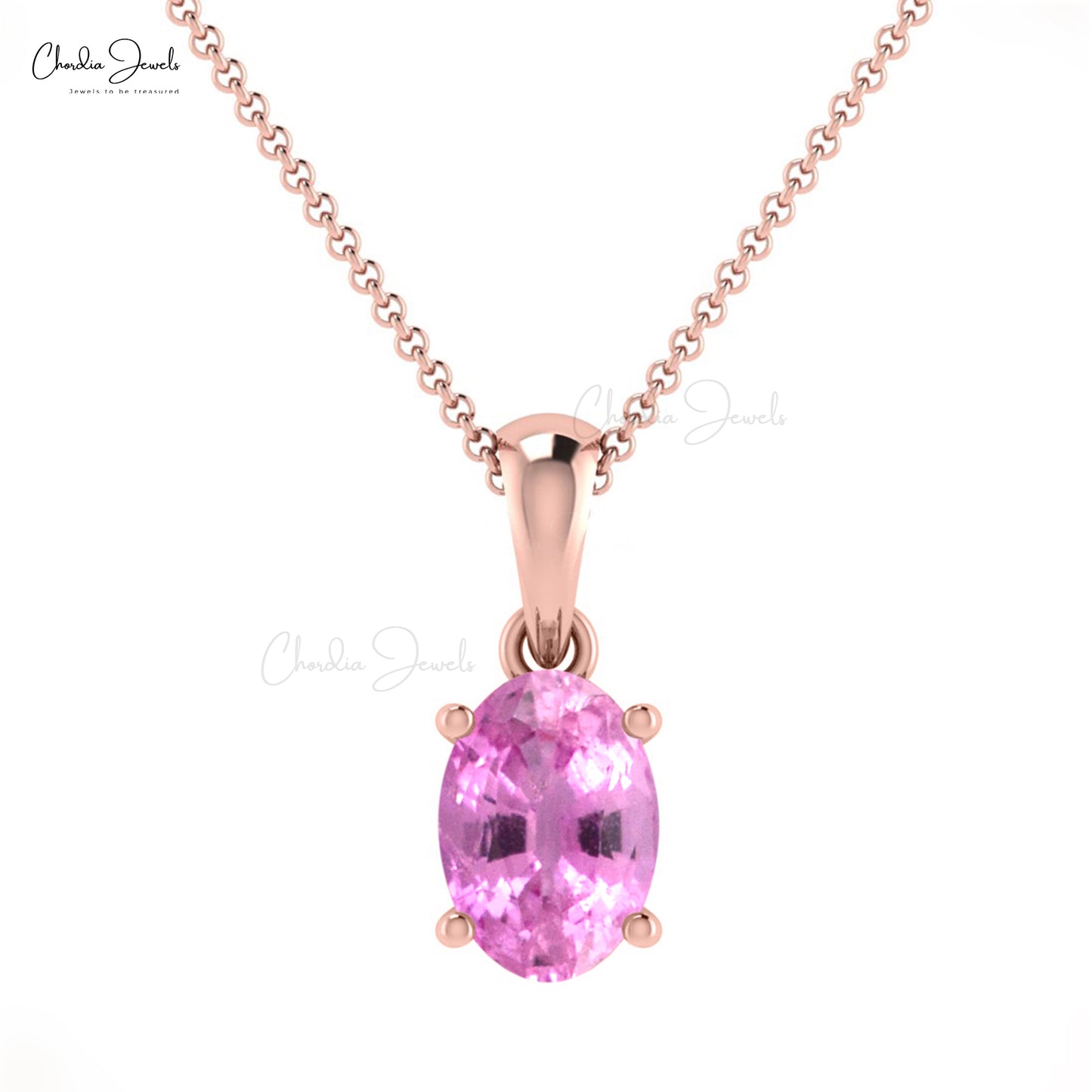 Oval Cut 0.58Ct Genuine Pink Sapphire Solitaire Pendant 14k Gold Gemstone Accented Jewelry