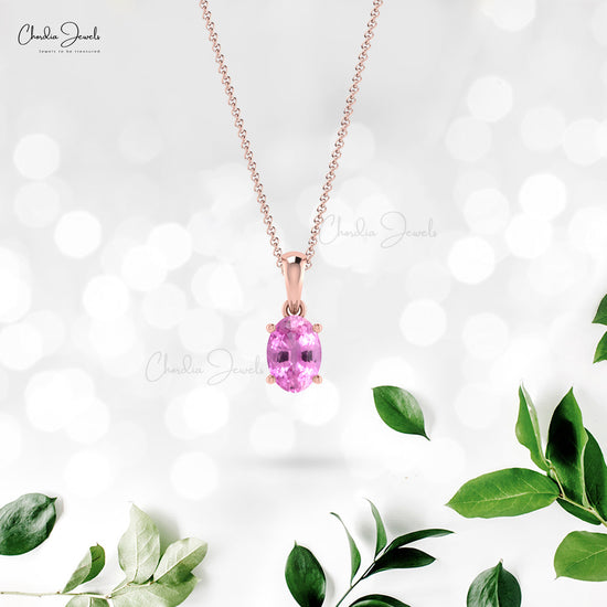 Oval Cut 0.58Ct Genuine Pink Sapphire Solitaire Pendant 14k Gold Gemstone Accented Jewelry
