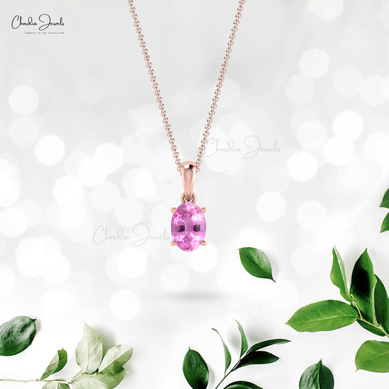 Load image into Gallery viewer, Oval Cut 0.58Ct Genuine Pink Sapphire Solitaire Pendant 14k Gold Gemstone Accented Jewelry
