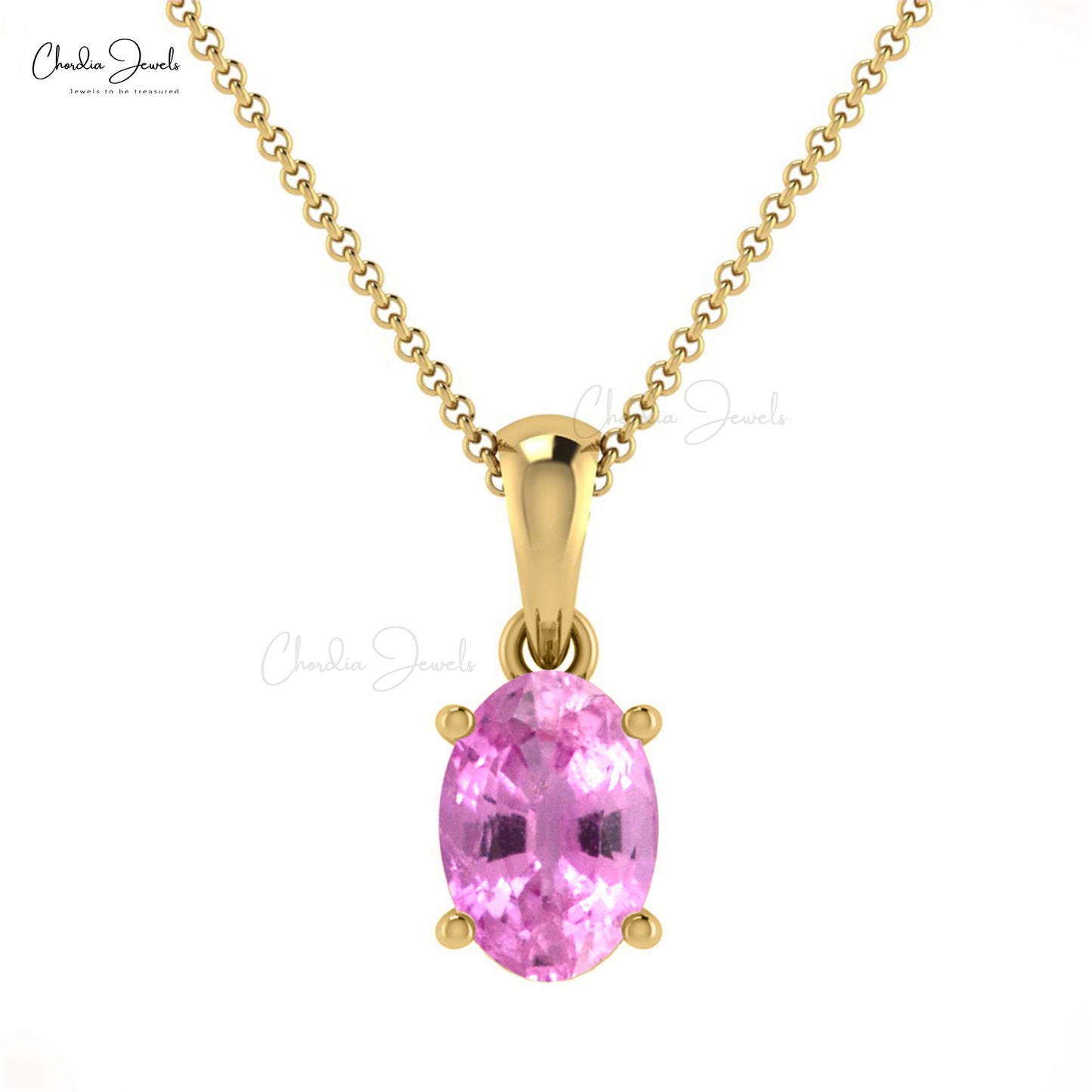 Natural Pink Sapphire Solitaire Pendant 14k Solid Gold Dainty Necklace For Anniversary Gift