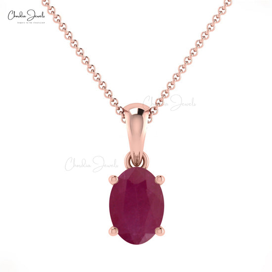 Stunning Ruby Gemstone Solitaire Pendant in 14k Solid Gold 6x4mm July Birthstone Jewelry
