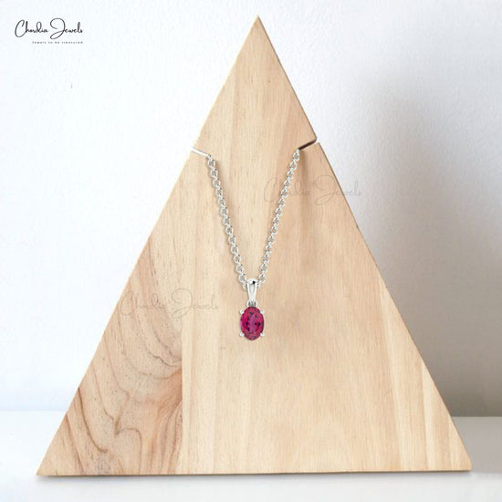 Genuine Pink Tourmaline Solitaire Pendant in Real 14k Gold Handmade Light Weight Jewelry