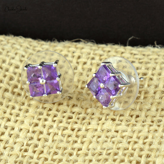 Buy Natural Amethyst Cluster Earrings Natural Amethyst Cluster Earrings with 14k Soild White Gold 