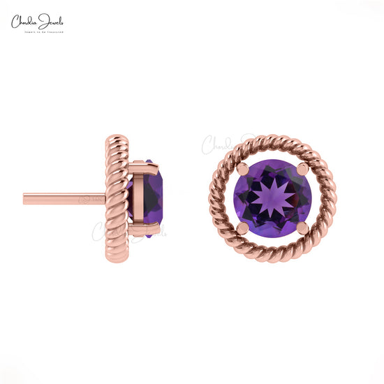 3 mm Petite Round Natural Amethyst Stud Earrings in 14k Yellow Gold  E1420X-02 - IMG Jewelers