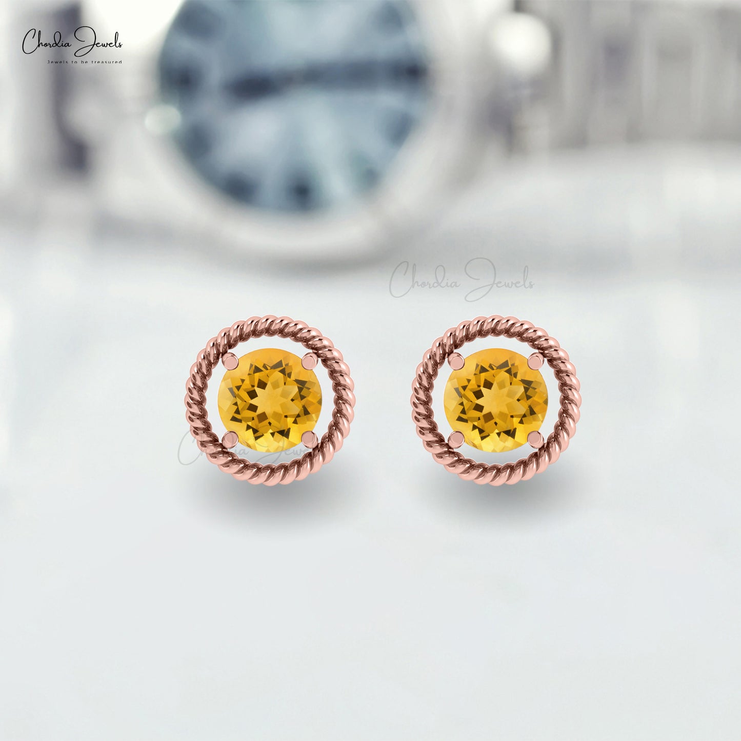 Round 0.42ct Citrine 14k Real Gold Handcrafted Spiral Studs