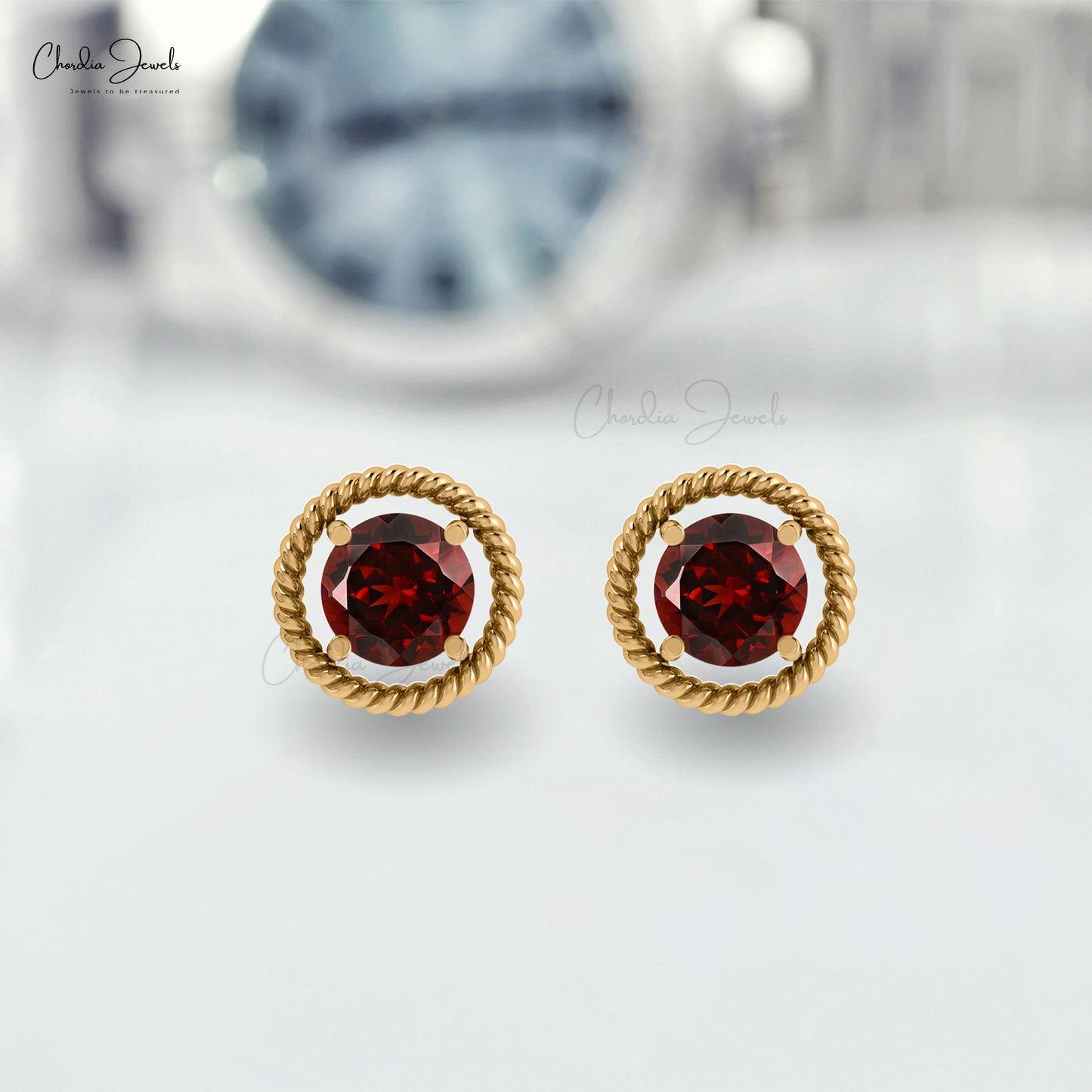 Genuine Garnet Spiral Studs 14k Real Gold 1.3Ct Round Cut Gemstone Earrings For Christmas