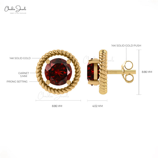 Genuine Garnet Spiral Studs 14k Real Gold 1.3Ct Round Cut Gemstone Earrings For Christmas