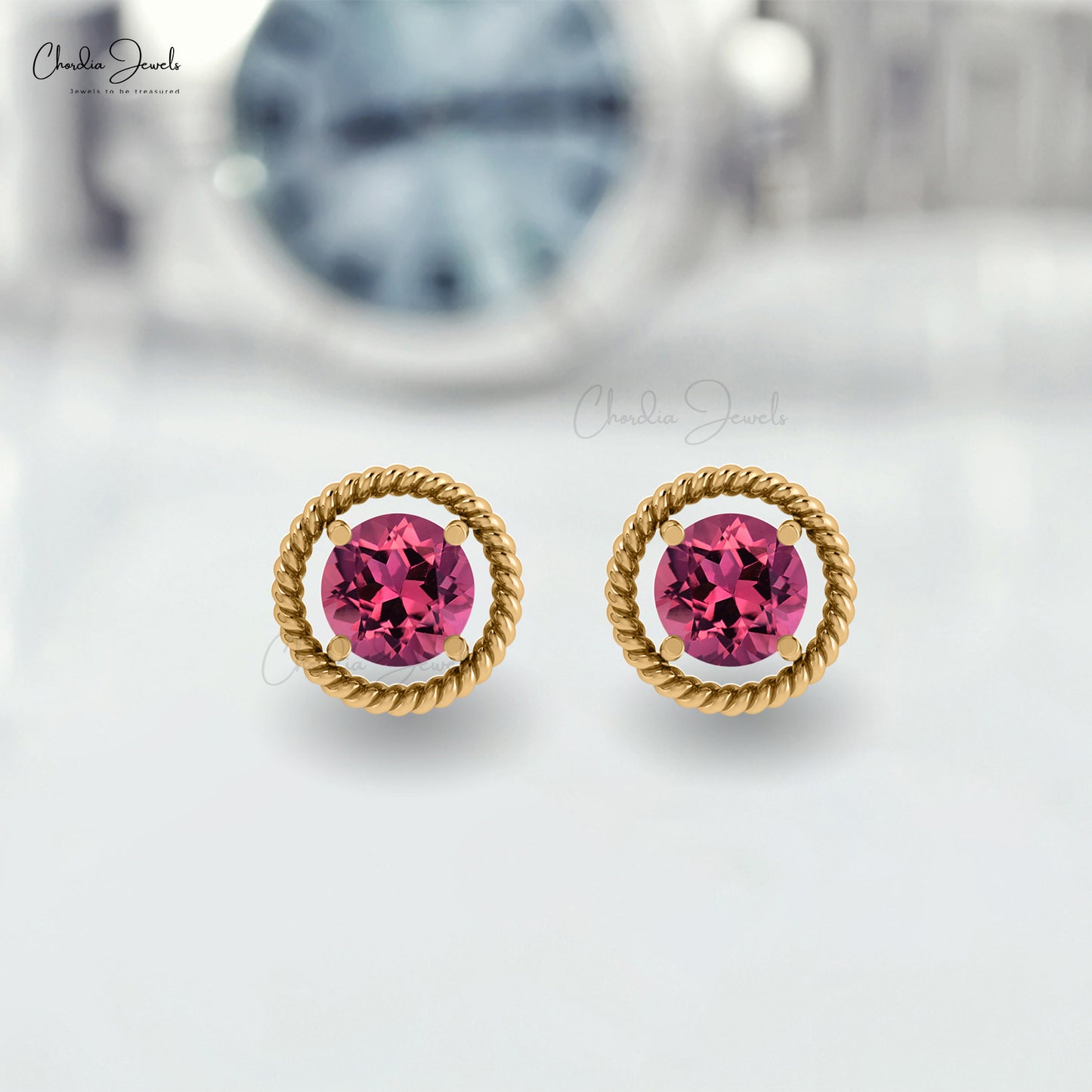 Brilliant Round Cut 5mm Natural Pink Tourmaline Spiral Studs Earring 14k Solid Gold Earrings For Birthday Gift