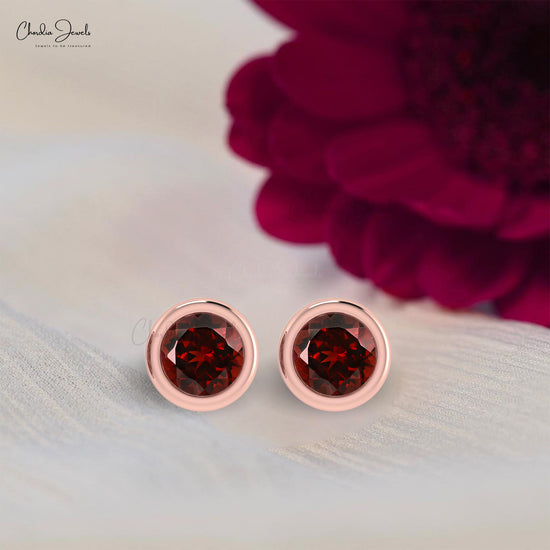 Load image into Gallery viewer, Natural Garnet 1.3Ct Round Cut Earrings 14k Solid Gold Gemstone Solitaire Studs For Women
