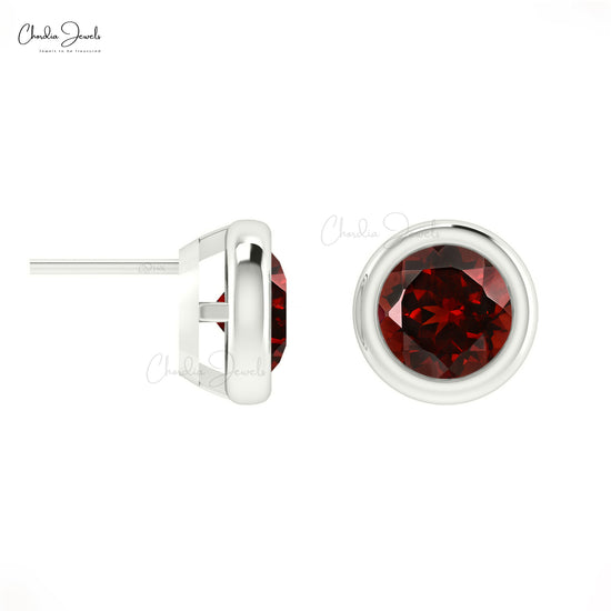 Natural Garnet 1.3Ct Round Cut Earrings 14k Solid Gold Gemstone Solitaire Studs For Women