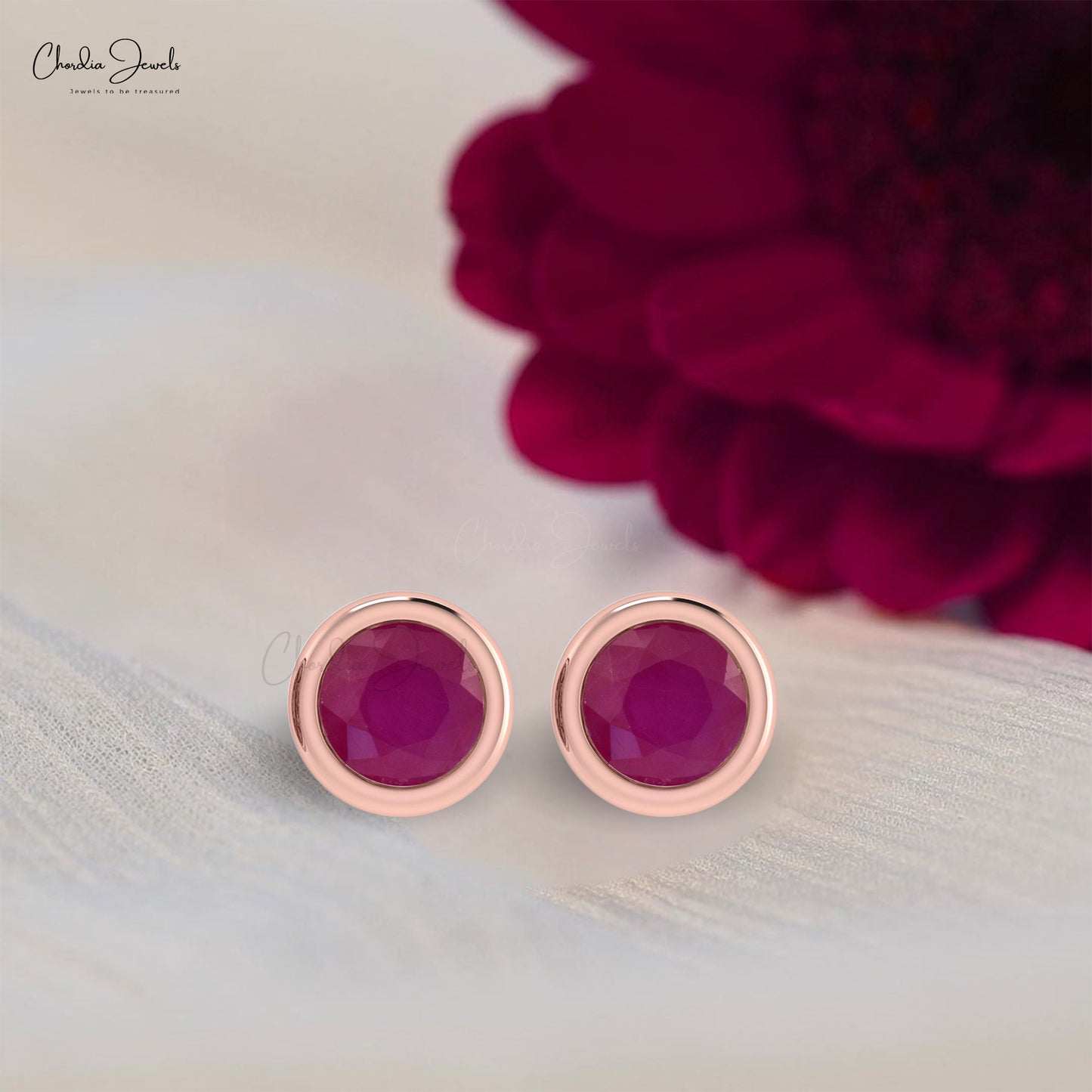 Round Ruby Stud Earrings