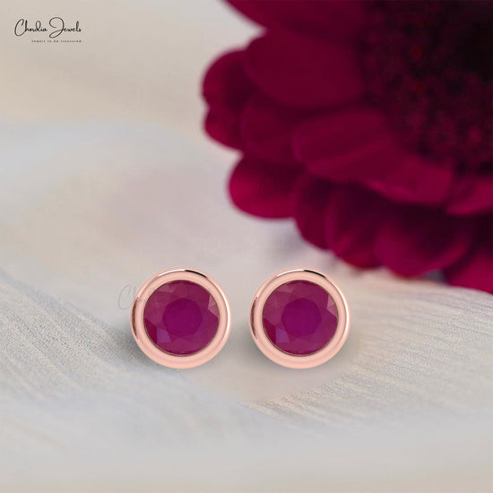 Round Ruby Stud Earrings