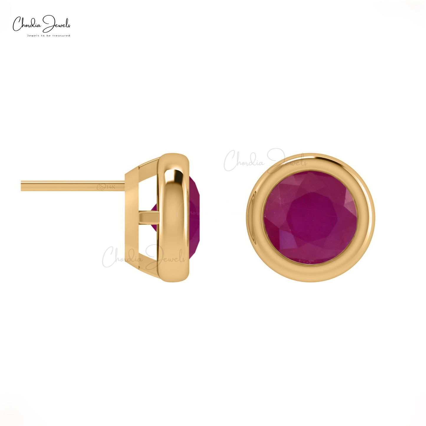 Load image into Gallery viewer, Natural Ruby Solitaire Studs 5mm July Birthstone Delicate Earrings in 14k Solid Gold
