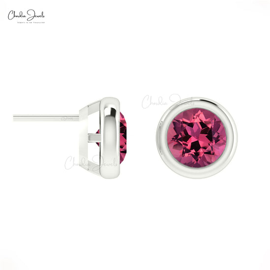 Genuine Pink Tourmaline Studs Earrings 5mm Round Cut Gemstone Solitaire Earrings 14k Solid Gold Studs For Her