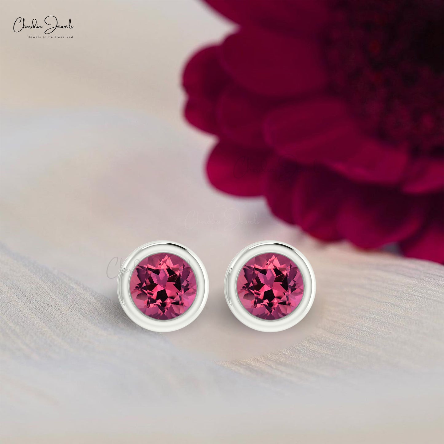 Genuine Pink Tourmaline Studs Earrings 5mm Round Cut Gemstone Solitaire Earrings 14k Solid Gold Studs For Her