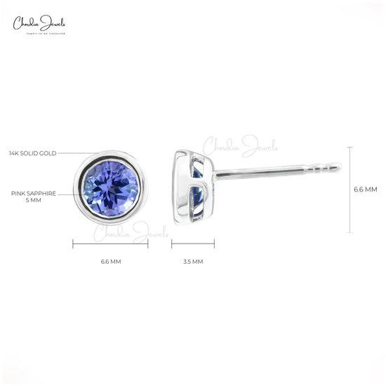 Genuine Solitaire Tanzanite Earrings Bezel Set 14k White Gold Studs Unique Jewelry For Gift
